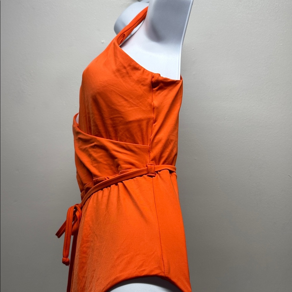 Andie Swim The Belmar One Piece Swimsuit Belted Tie Sire Orange New NWT Medium - Picture 7 of 12
